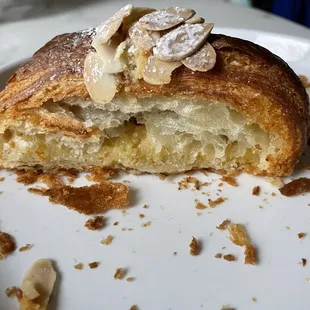 Cross cut view of the almond croissant- generous amount of almond paste filling. Yum!