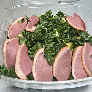 The duck breast salad with kale lives up to the hype. Delicious.