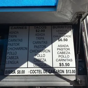 a menu for a mexican restaurant