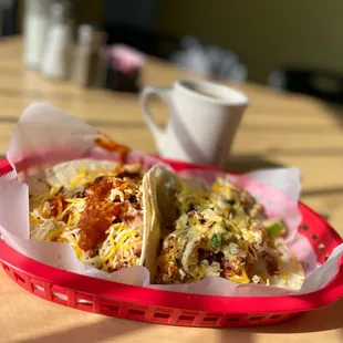 Hot coffe and Delicious Breakfast Tacos
