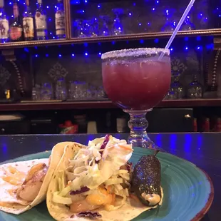 Awesome treat for 5 de Mayo!! Enjoyed a delicious order of shrimp tacos and a Sangarita,  While listening to the mariachi band
