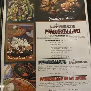 Parrilla menu
