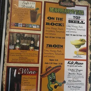 Drinks menu