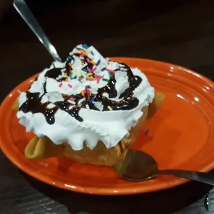 Mexican fried ice cream.  They use cinnamon ice cream!