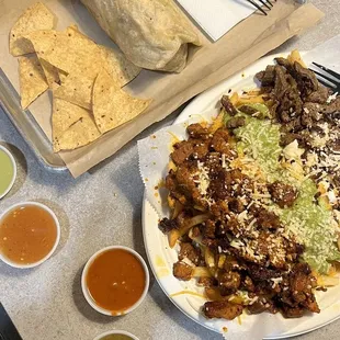 Campechana Fries, Carne Asada Burrito