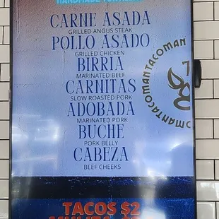 Taco tuesday menu