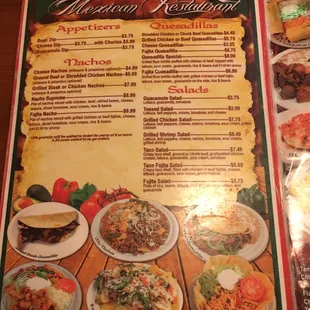 Front of the menu