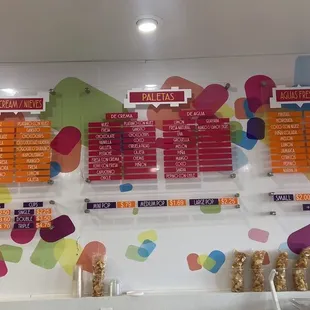 a menu on the wall