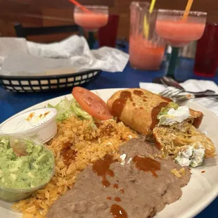 Chicken Chimichanga and strawberry margaritas Yum
