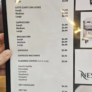 Menu as of December 2023
