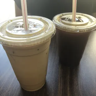 Large Iced Vanilla coffee and Medium Iced Americano
