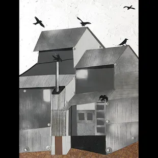 Once there were many bean silos in Mountainair NM.  This one inspired Rebecca Anthony in her Scherenschnitte method of art.