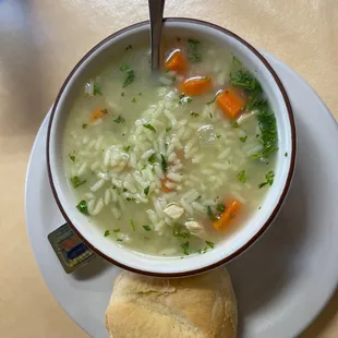 Chicken and rice soup!! I&apos;ve eaten here multiple times and it never disappoints! Will be getting some desserts to go as well!