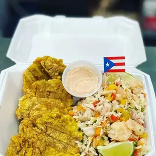 Ensalada de Mariscos con Tostones / Seafood Salad with Fried Green Plantain