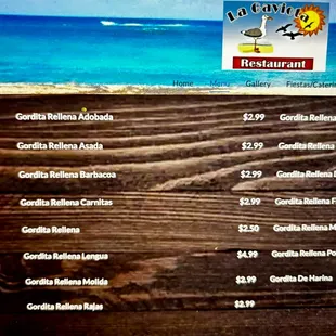 Menu prices on website