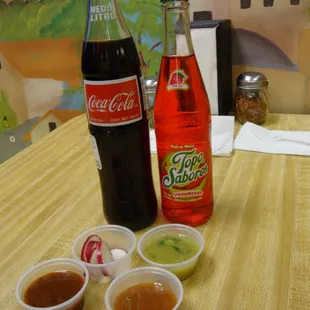 Our Soda purchase and the condiments we choose to have.  El Jakalito April 5th 2014.