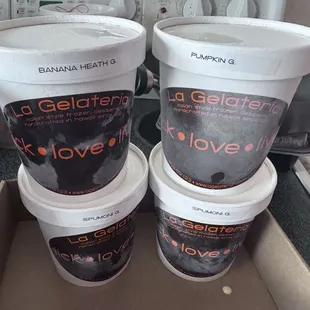 My online order (2 spumoni 1 pumpkin 1 banana Heath bar)