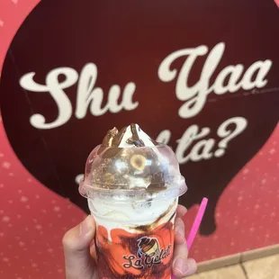 I enjoyed the Ferroro Kinder  M and m  Nutella Sundae It was so good I love chocolate heaven