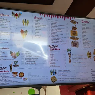 a menu on a large screen