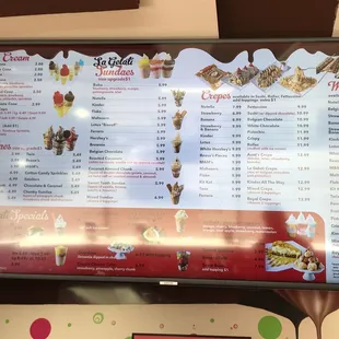 a menu for ice cream
