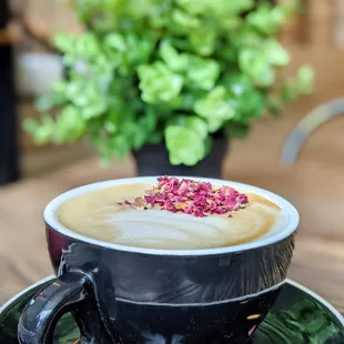 Too pretty to drink! Rose Cardamom Latte (I used Oat milk).