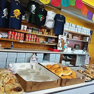 a variety of pastries on display