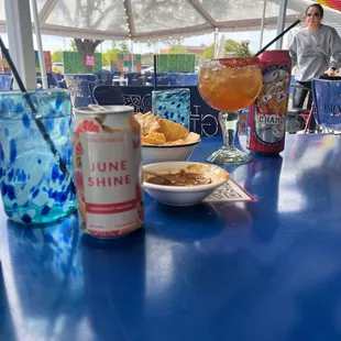 Drinks and chips and salsa on the patio before lunch