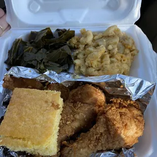 Fried Chicken, Mac &amp; Cheese, Collard Greens