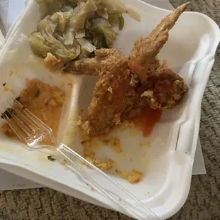 Collard Greens cornbread gone 3 Whole Wing 3 Whole Wing the bomb! Cabbage old and needs to be thrown out. Smells looks and tastes old.