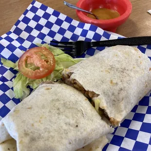 Burrito, they cut in half for ya.