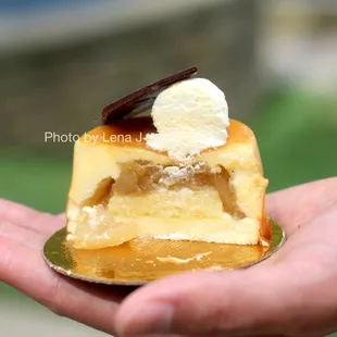 Inside of Bavarois aux Pommes ($4.35) - vanilla bavarois, sponge cake, spiced apples, and apple cider caramel glaze. Good