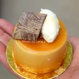 Bavarois aux Pommes ($4.35) - vanilla bavarois, sponge cake, spiced apples, and apple cider caramel glaze. Good