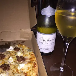 A great Quattro formaggi pizza with pepperoni and sausage delivered by Ben at the wee hours!  Couldn't be happier!