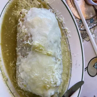 Mojado buritto in green sauce.