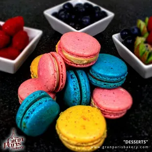 Our delicious macaroons and fruit toppings.