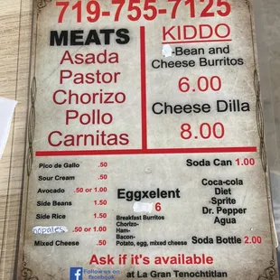 Menu: front and back