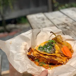 Quesabirria and cabeza taco
