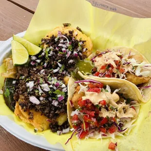 Fish tacos in carne asada Vampiros