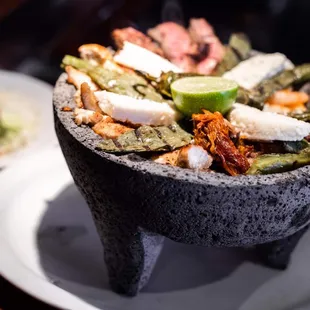 a close up of a bowl of food