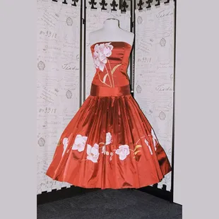 Strapless hand painted silk dress