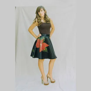 Poinsettia hand painted on satin skirt