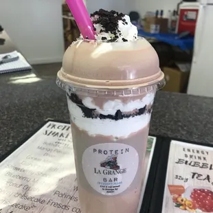 Red velvet shake with crushed oreo