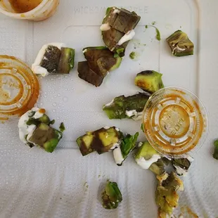 a plate of food left on the table