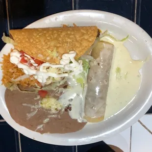 #18 Lunch Combo, Beef Taco, Beef Enchilada,