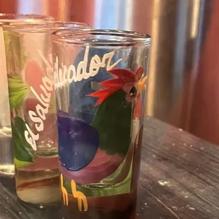 custom salvadorian shot glass displayed in LA GUANACA serving window