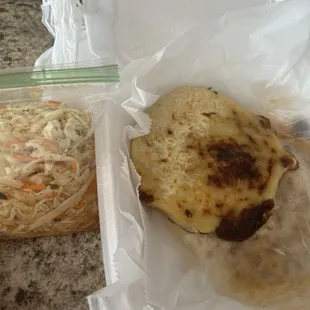 Pupusa pork and cheese and slaw