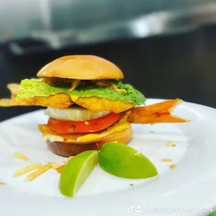 a plate with a sandwich on it