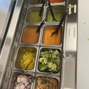 8 different kind of salsas and condiments will blow your way.