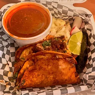 Quesabirria (3 per order) consommé was included