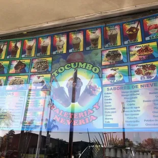 Palateria y neveria menu
